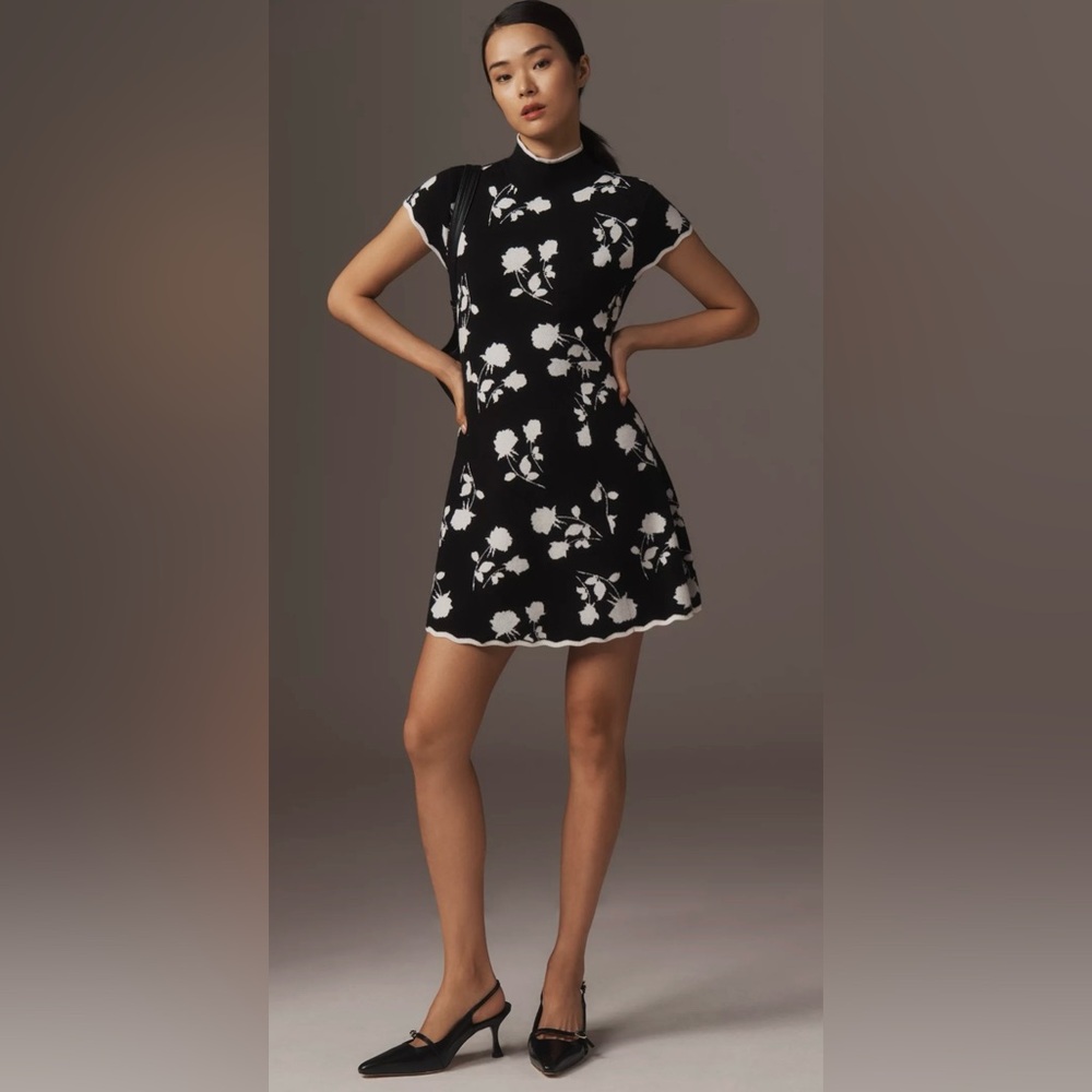Black and White Mock neck Sweater Dress